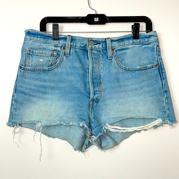 Levi’s Premium 501 High Rise Cut-Off Denim Shorts – Distressed with Colorful But - Picture 1 of 8